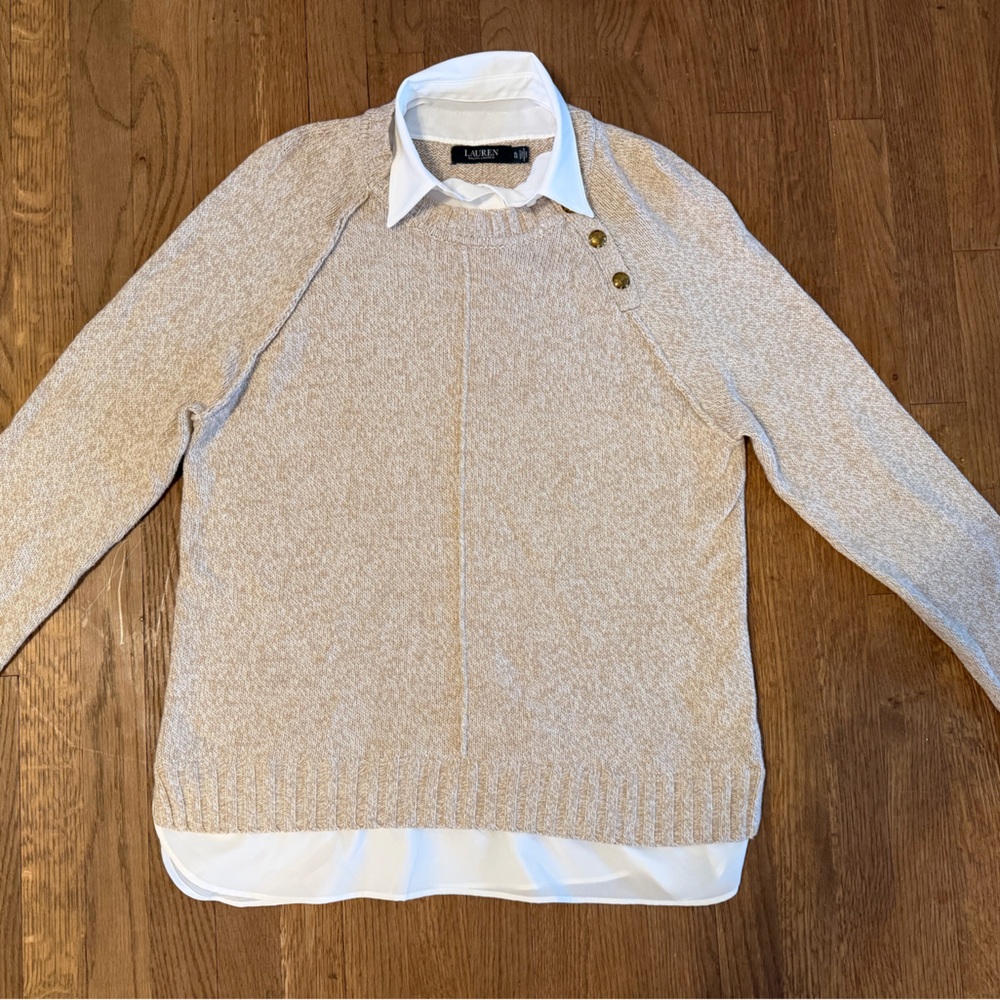 Women’s Ralph Lauren Beige Crewneck Sweater with Button Detail